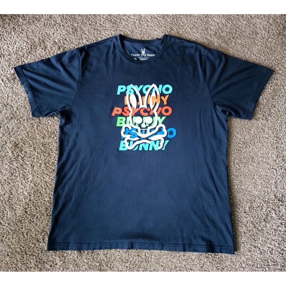 Psycho Bunny Men's 3XL Navy Mercer Bunny Graphic Crew-Neck T-Shirt